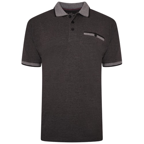 KAM Pique Melange Polo Shirt Black Marl 